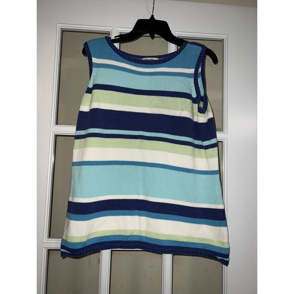 Eddie Bauer womens striped blue green knit sweater vest sleeveless womens XL - Picture 1 of 4